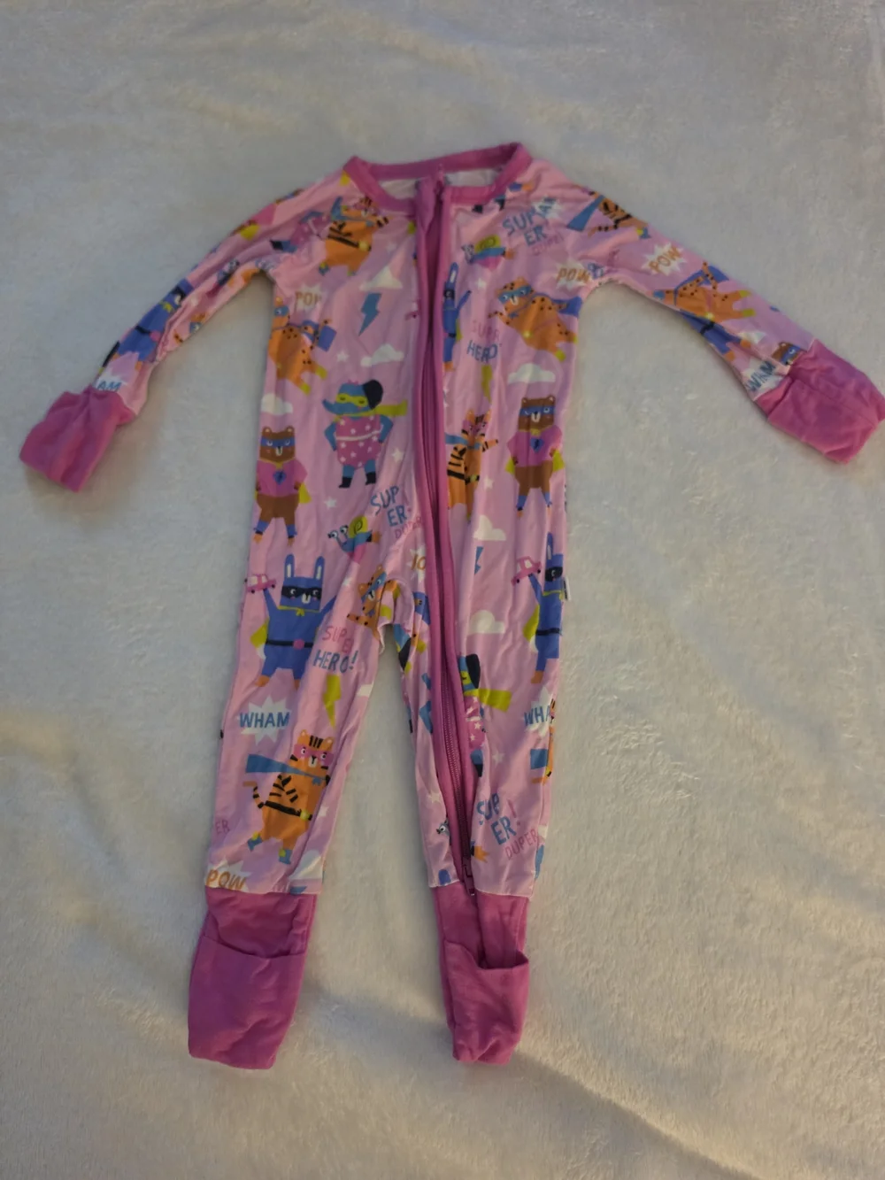 Little Sleepies Pink Sleepy Superheroes Bamboo Zippy 0-3m